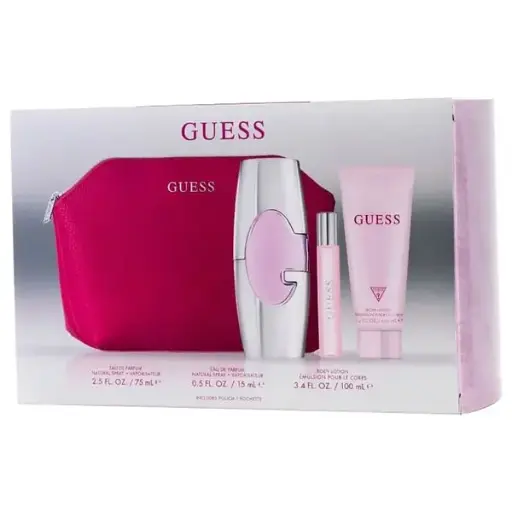 [085715349637] GUESS PINK WOMEN SET EDP 75ML+EDP 15ML+BL 100ML+POUCH 