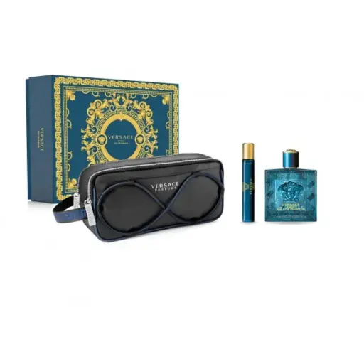 [8011003885237] VERSACE EROS MEN SET EDP 100ML+10ML TRAVEL SPRAY + TROUSSE  