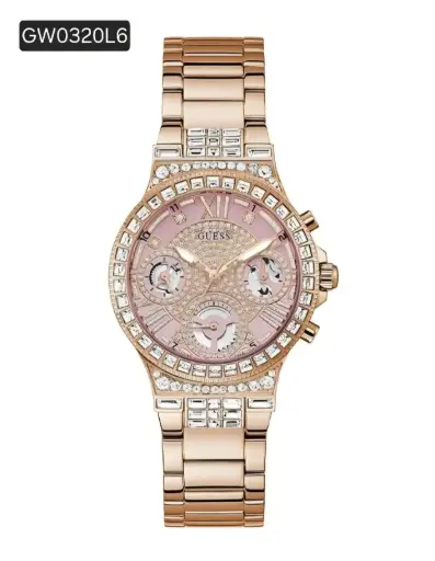 [GW0320L6] GW0320L6 GUESS GLITZ DIAMONDS PINK DIAL ROSE GOLD STEEL STRAP WATCH WOMEN 