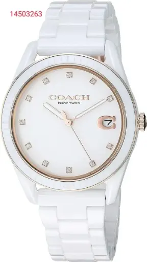 [14503263] 14503263 COACH PRESTON WHITE CERAMIC BAND SWAROVSKI CRYSTAL WOMEN WATCH 